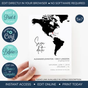 EDITABLE Destination save the date, Map Save the Date, Destination Map Invitation, save the date template, wedding invitation, save the date