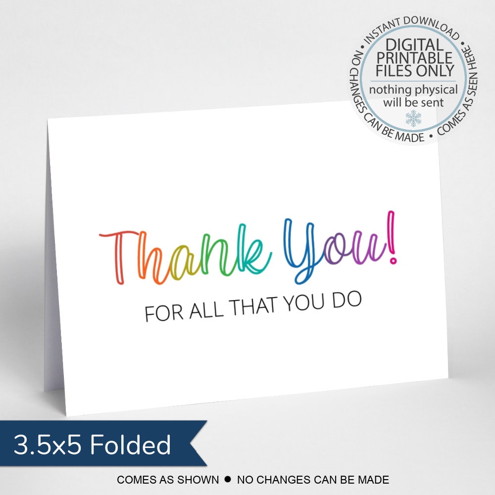 Printable Thank You Card, Appreciation Card, Teacher Appreciation