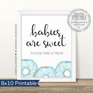 Printable Donut Baby Shower Treat Sign, Babies are Sweet, Take a Treat, Favor Table Sign, Baby Shower Dessert Table, Table Sign, Blue Donut