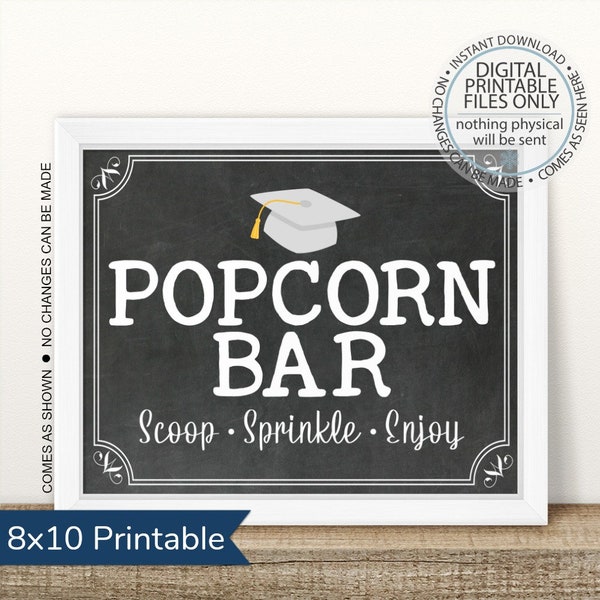 Graduation Party Popcorn Bar Sign, Open House Sign, Graduation Party, Scoop Sprinkle Enjoy, Popcorn sign, Graduation Food, Graduation BBQ