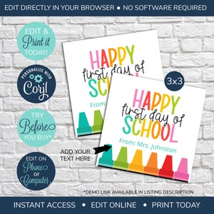 EDITIERBARE Erster Schultag, Lehrer-Geschenk-Tag, helles Schuljahr-Tag, Vorlage für den ersten Schultag, Regenbogen-Tag, PTO PTA