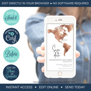 EDITABLE Electronic Save the Date, Digital Smartphone Announcement, Destination save the date, wedding invitation, save the date template