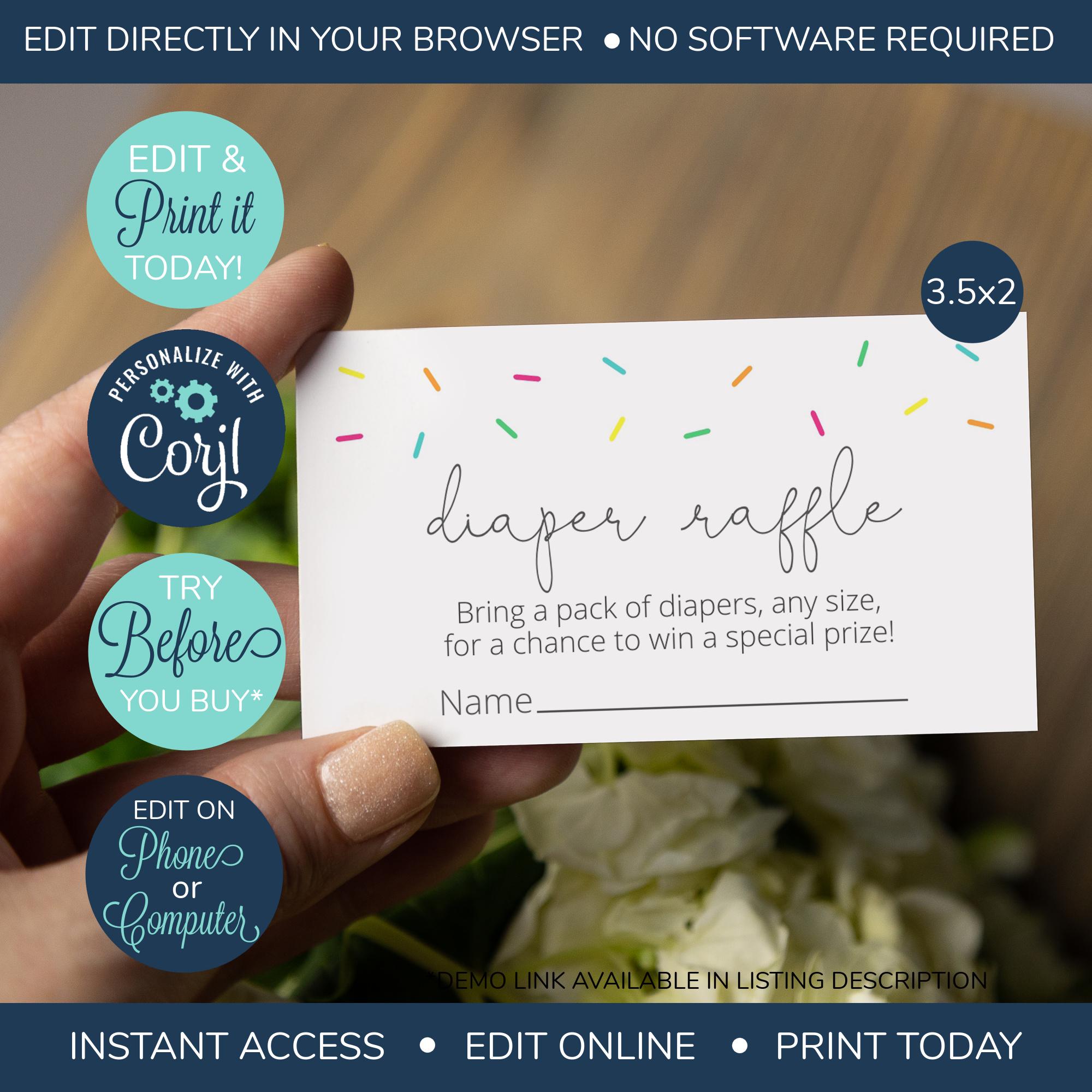 EDITABLE Diaper Raffle Card, Baby Shower Game, Diaper Raffle Ticket ...