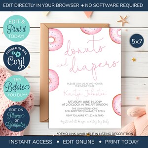 EDITABLE Donuts and Diapers Baby Shower Invitation, Baby Sprinkle, Sprinkled With Love, Donut Baby Shower, Girl Shower, Co-ed Baby Shower