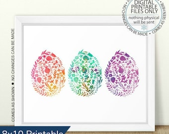 Printable Easter Egg Art, Three Easter Eggs, Easter Egg Printable, Easter Printable Wall Art, Watercolor Easter Eggs Print, Easter Printable