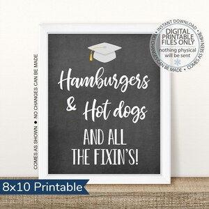 Graduation Party Hamburgers and Hot Dogs, Open House Sign, Graduation Party, All the fixin&#39;s, Hamburger sign, Hot Dog sign, Graduation Food