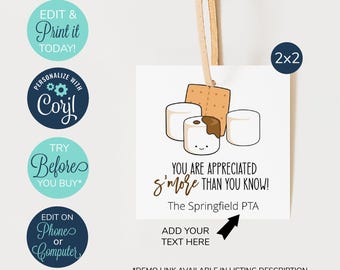 EDITABLE S'more Appreciation Gift Tag, Teacher Staff Employee School Appreciation Week Gift, Appreciation Tag, Health Care Worker, Nurse