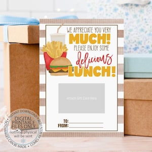 Fastfood-cadeaukaarthouder, stafmedewerker verpleegkundige, Teacher Appreciation Week, Appreciate You So much Enjoy Lunch, Nurses Week, Restaurant