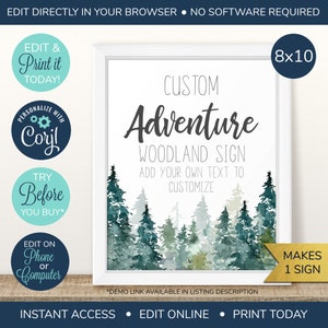 EDITABLE Custom Woodland Baby Shower Sign, Woodland Printable, Rustic Sign, Shower Printable, Adventure Baby Shower, Woodland Baby, Welcome