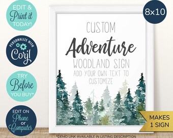 EDITABLE Custom Woodland Baby Shower Sign, Woodland Printable, Rustic Sign, Shower Printable, Adventure Baby Shower, Woodland Baby, Welcome