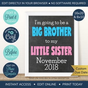 EDITABLE Big Brother Pregnancy Announcement, Little Sister, Gender Reveal, Baby Number 2, Big Brother Sign, 2nd Baby, 2nd Pregnancy