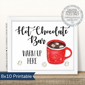 Printable Hot Cocoa Sign, Holiday Decor, Christmas Sign, Hot Chocolate Bar Printable Sign, Christmas Wall Art, Christmas Party Decor
