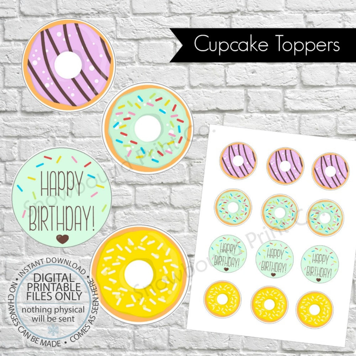 Printable Donut Cupcake Toppers Printable Birthday Cupcake | Etsy