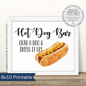 Printable Hot Dog Bar Sign, Printable Hot Dog Table Sign, Hot Dog Sign, Dress it up Sign, BBQ Table Sign, Barbecue Burgers Sign, Food Table