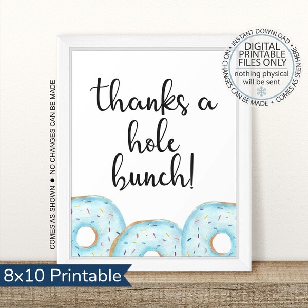 Thanks a Hole Bunch Sign, Donut Thanks Sign, Baby Sprinkle Decor, Donut Baby Shower, Donut Bar Sign, Donut Party Decor, Blue, Donut Party