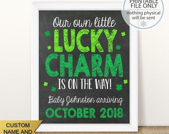 PRINTABLE St. Patrick's Pregnancy Announcement, Little Lucky Charm on the Way, Chalkboard Sign, Shamrock Pregnancy, Pregnancy reveal