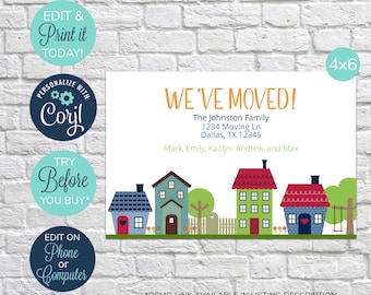EDITABLE Moving Announcement Card, We've Moved Card, Change of Address Card, New Address Announcement, New Home, Housewarming Card