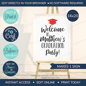 PRINTABLE Graduation Party Welcome Sign, Class of 2025, Open House Sign, Graduation Party Sign, High School Grad, College Grad, Red
