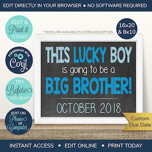 EDITABLE Brother Pregnancy Announcement, Big Brother Announcement, Baby Number 2, Big Brother Sign, Second Baby, 2nd Pregnancy