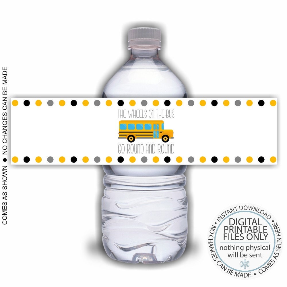 Printable Water Bottle Wraps, School Bus Water Bottle Labels