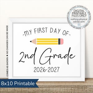 Afdrukbare eerste dag van het tweede leerjaar 2026-2027, eerste schooldag, foto eerste dag, foto prop eerste dag, modern bord, schoolbord
