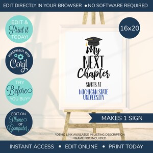 EDITABLE Graduation My Next Chapter Sign, Graduation Open House Signs, Class of 2025 Sign, High School Graduation, College Choice
