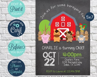 EDITABLE Farm Birthday Invitation, Farm Invitation, Barnyard Invitation, Farm Party, Barnyard Bash Invitation, Farm Animals, 1st Birthday