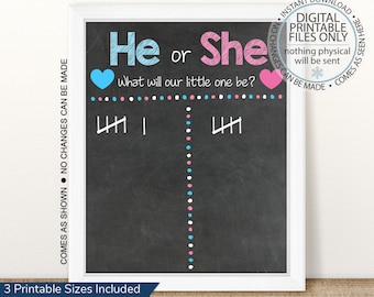 Printable Gender Reveal Board, He or She Voting Board, Gender Reveal Boy or Girl, Cast Your Vote Chalkboard Sign, Voting Board He or She