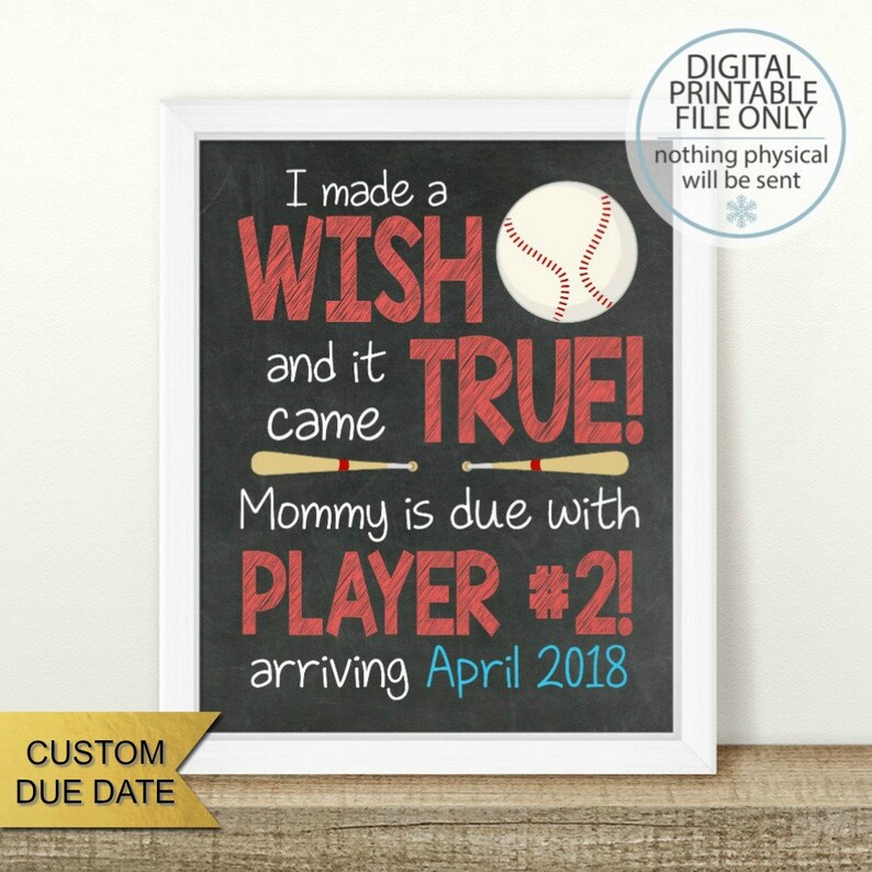 PRINTABLE Baseball Pregnancy Announcement I Made a Wish Etsy