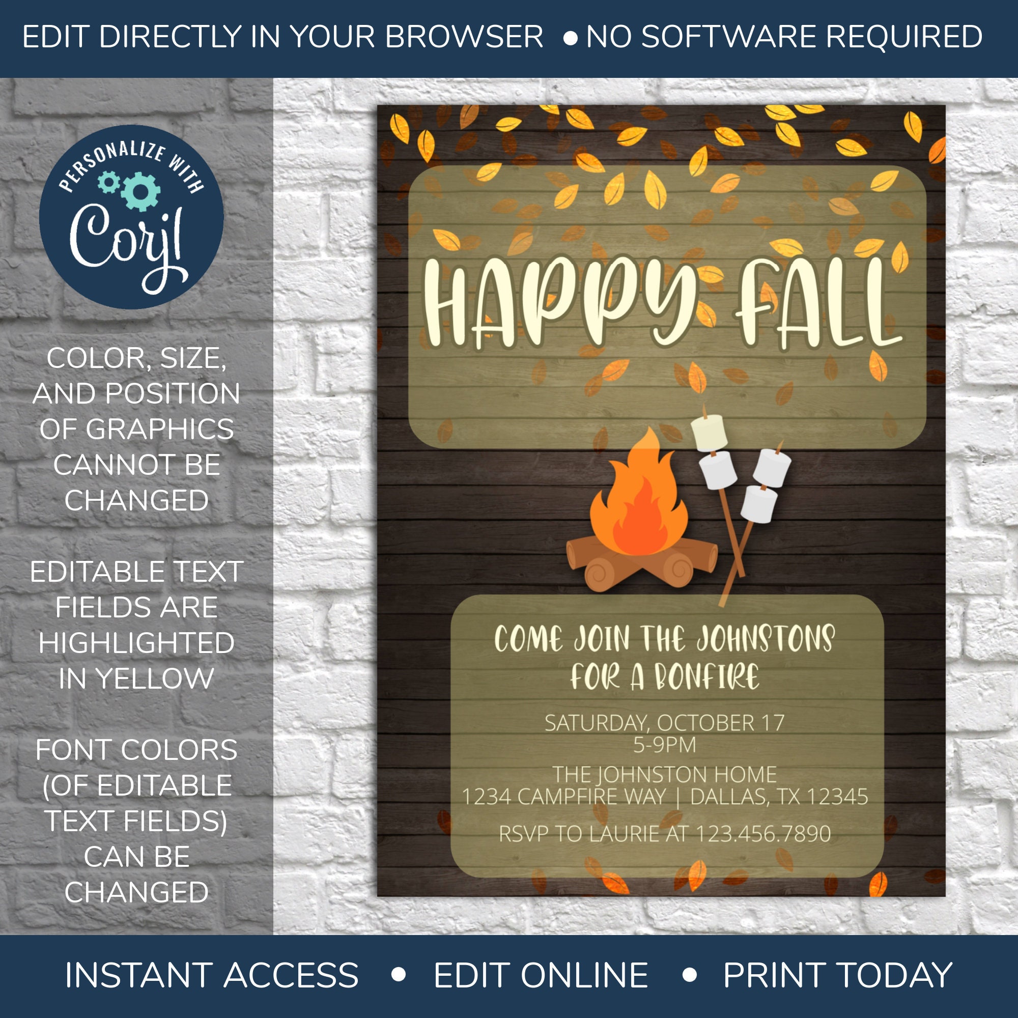 Fall Rally Invite EDITABLE Fall Festival Invitation, Neighborhood Open House Invitation ...