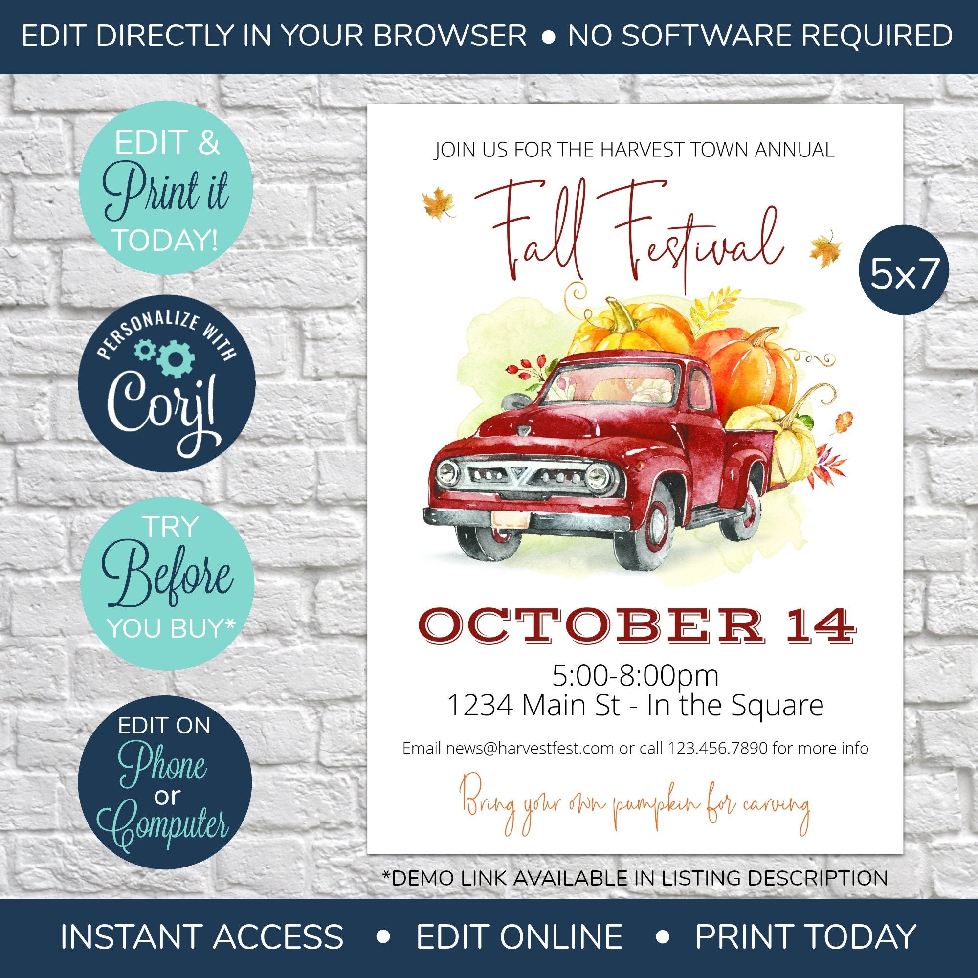 Fall Rally Invite EDITABLE Fall Festival Invitation, Neighborhood Open House Invitation ...