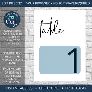 EDITABLE Reception Table Card Template, Wedding Table Numbers, Printable Table Numbers Template ...
