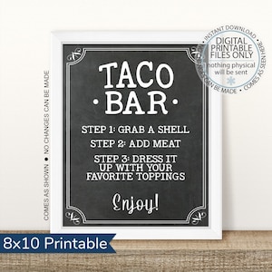Letrero de barra de tacos imprimible, letrero de mesa de tacos imprimible, decoraciones de fiesta de letreros de mesa, letrero de fiesta taco, boda de tacos, Cinco de Mayo, letrero de tacos