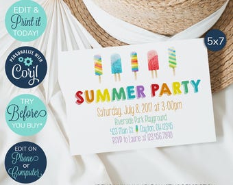 EDITABLE Summer Party Invites, Playground invitation, Summer Break invitation, Summer party invitation, Popsicle Party, Summer Birthday