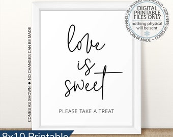 Printable Love Is Sweet Sign, Love Is Sweet, Candy Bar Sign, Dessert Bar sign, Wedding Sign, Wedding Favors Table Sign, Wedding Favors Sign