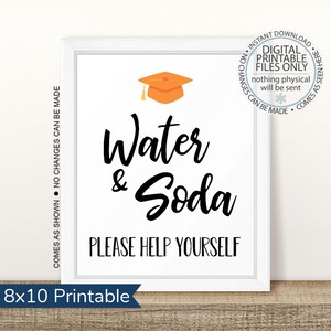 Graduation Party Water and Soda Sign, Open House Sign, Graduation Party, Drink Station sign, Drink sign, Beverage Station, Graduation Food