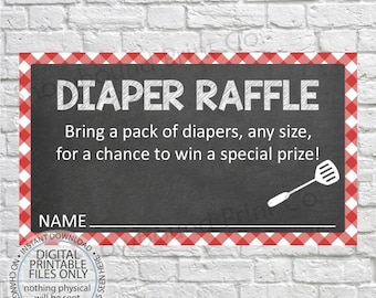 Diaper Raffle Insert, Baby Shower Game, Diaper Raffle Ticket, Printable Diaper Raffle Card, Baby Q, Baby BBQ, Couples Shower, BBQ Shower