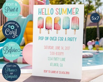 EDITABLE Summer Party Invites, Playground invitation, Summer Break invitation, Summer party invitation, Popsicle Party, Summer Birthday