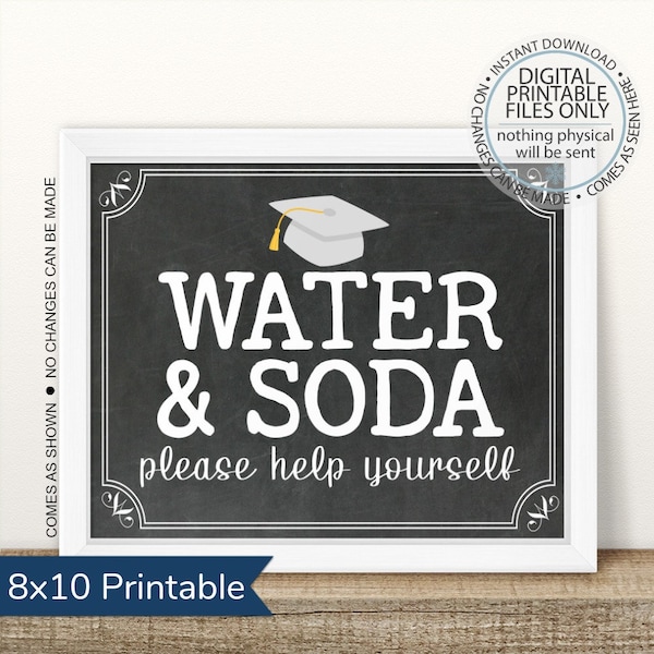 Graduation Party Water and Soda Sign, Open House Sign, Graduation Party, Drink Station sign, Drink sign, Beverage Station, Graduation Food