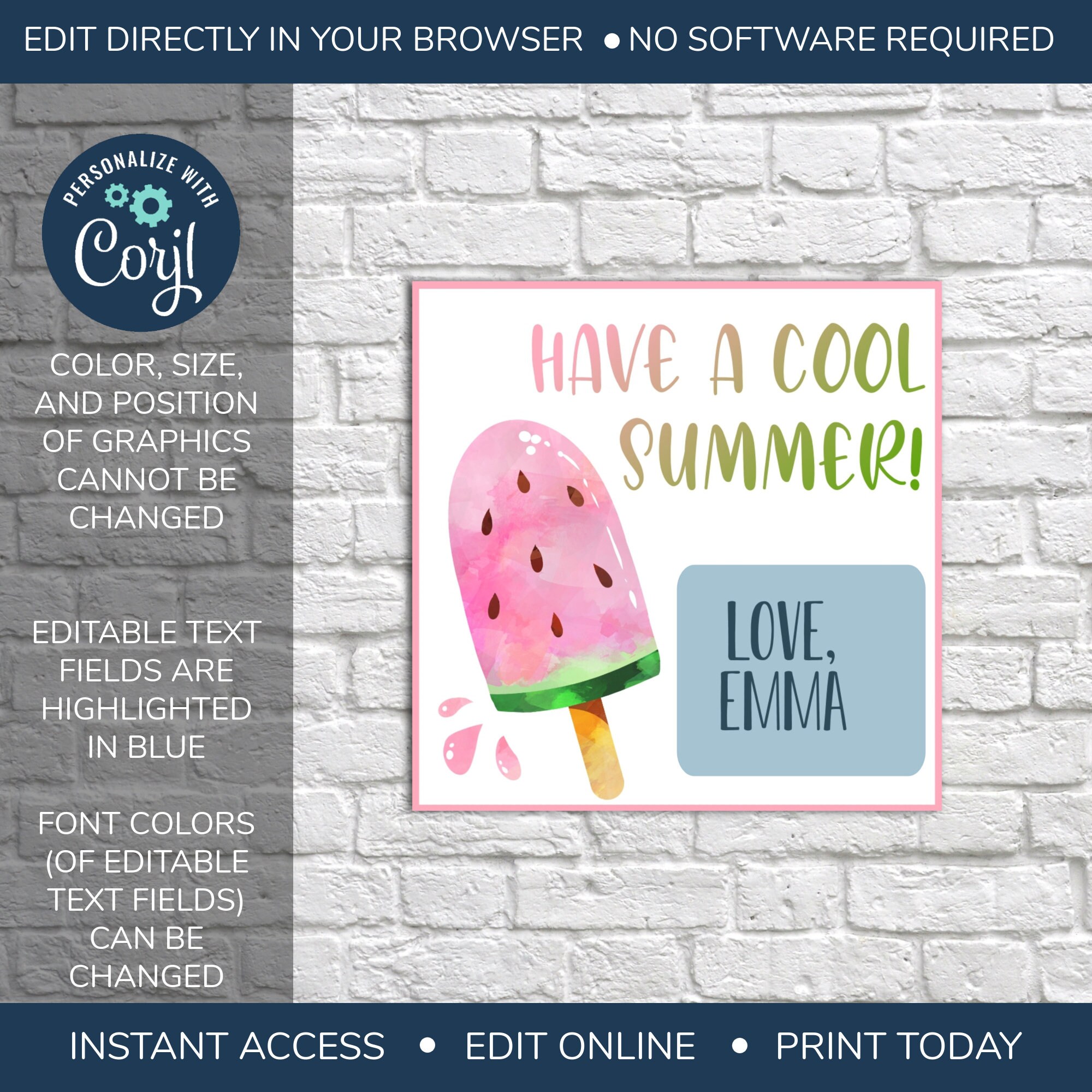 EDITABLE Have a Cool Summer Tag, End of School Year Tag, Popsicle Tag ...