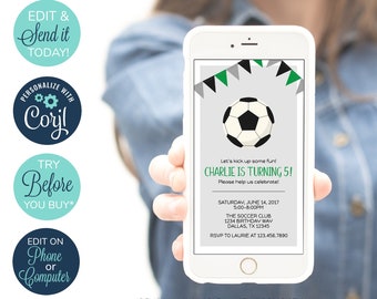 EDITABLE Soccer birthday invitation, boys soccer birthday invitation, soccer theme, boys soccer party, soccer ball, sports invitation