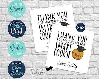 Etiquetas de biscoito inteligentes EDITÁVEIS, para impressão, obrigado por me fazer um biscoito inteligente, etiquetas de presente de agradecimento ao professor, etiqueta de agradecimento do professor
