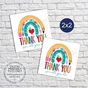 Printable Teacher Thank You Tag, Cookie Tag, Teacher Tag, Boho Rainbow, School Appreciation Tag, Teacher Appreciation, Employee, Staff