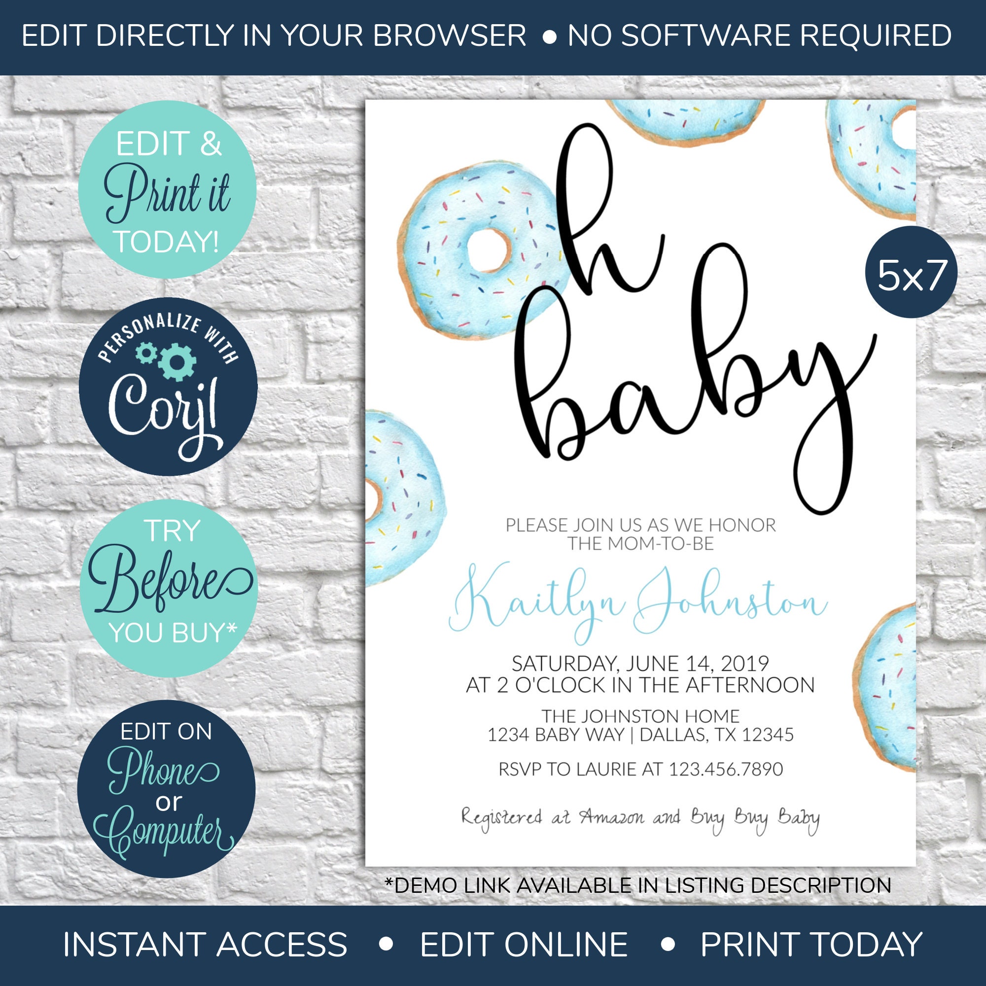 Invitations & Announcements Invitations Baby Shower Invitation EDITABLE