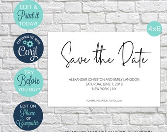 EDITABLE Save the Date postcard, save the date card, save-the-date, modern save the date, wedding invitation, save the date template