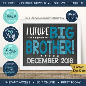 EDITABLE Pregnancy Announcement, Big Brother Announcement, Sibling Announcement, Baby Number 2, Big Brother Sign, Second Baby, 2nd Pregnancy