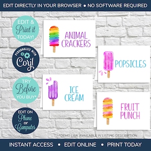 EDITABLE Popsicle Party Food Tents, Popsicle Birthday Food Labels, Printable Popsicle Party Decorations, Popsicle Table Cards