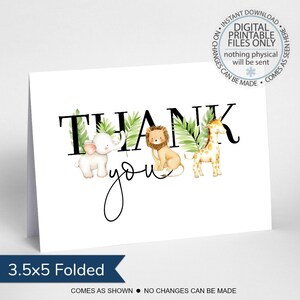 Carte de remerciement imprimable, carte de remerciement Jungle Baby Shower, carte de remerciement Wild One, Baby Shower Merci, Wild One, Jungle anniversaire