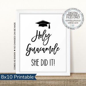 Printable Holy Guacamole She Did It! Graduation Sign, Graduation Taco Bar Sign, Graduation Party Sign, Graduation Taco, High School, Nacho