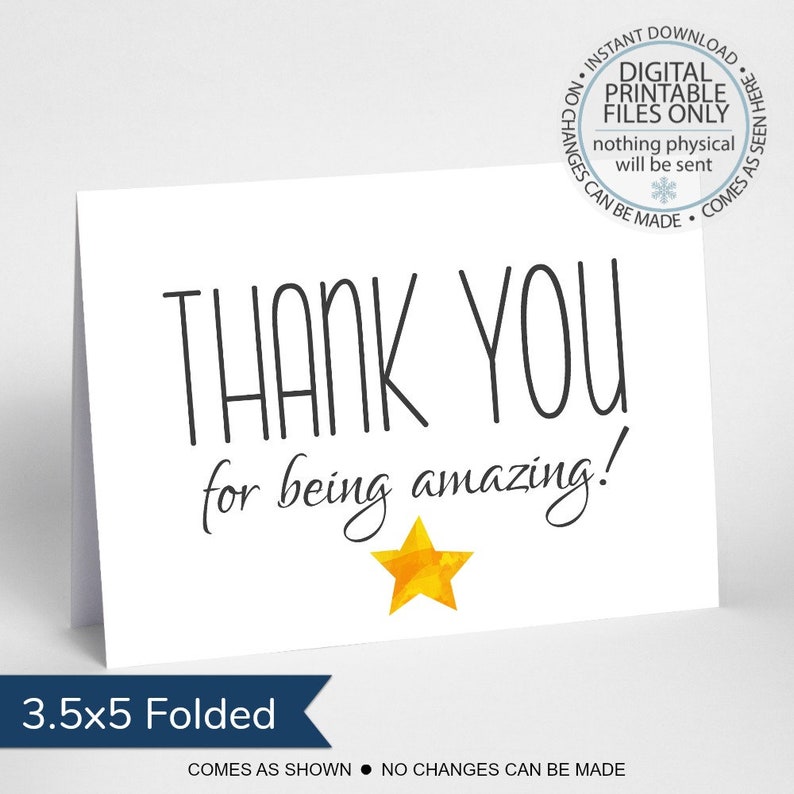 Printable Thank You card, Appreciation Card, You're amazing, You're a star, modern greetings card, Thank you for being amazing, Star Card image 1